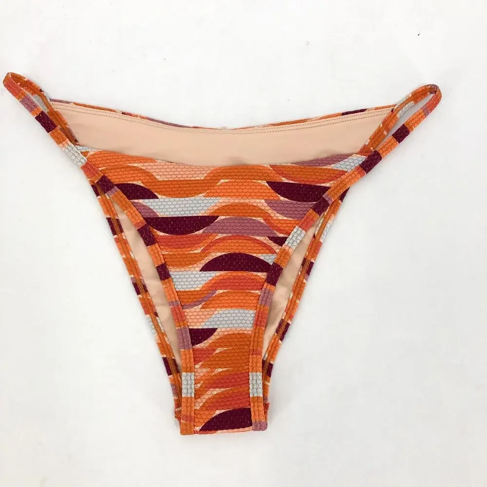 L*SPACE Women's Jay Bitsy Bikini Bottom Medium Orange The Wedge Printed NWT